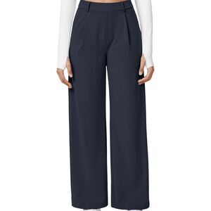 Halara HaloTek Air Navy High Waist Pleated Pull On Straight Leg Pocket Pants MED